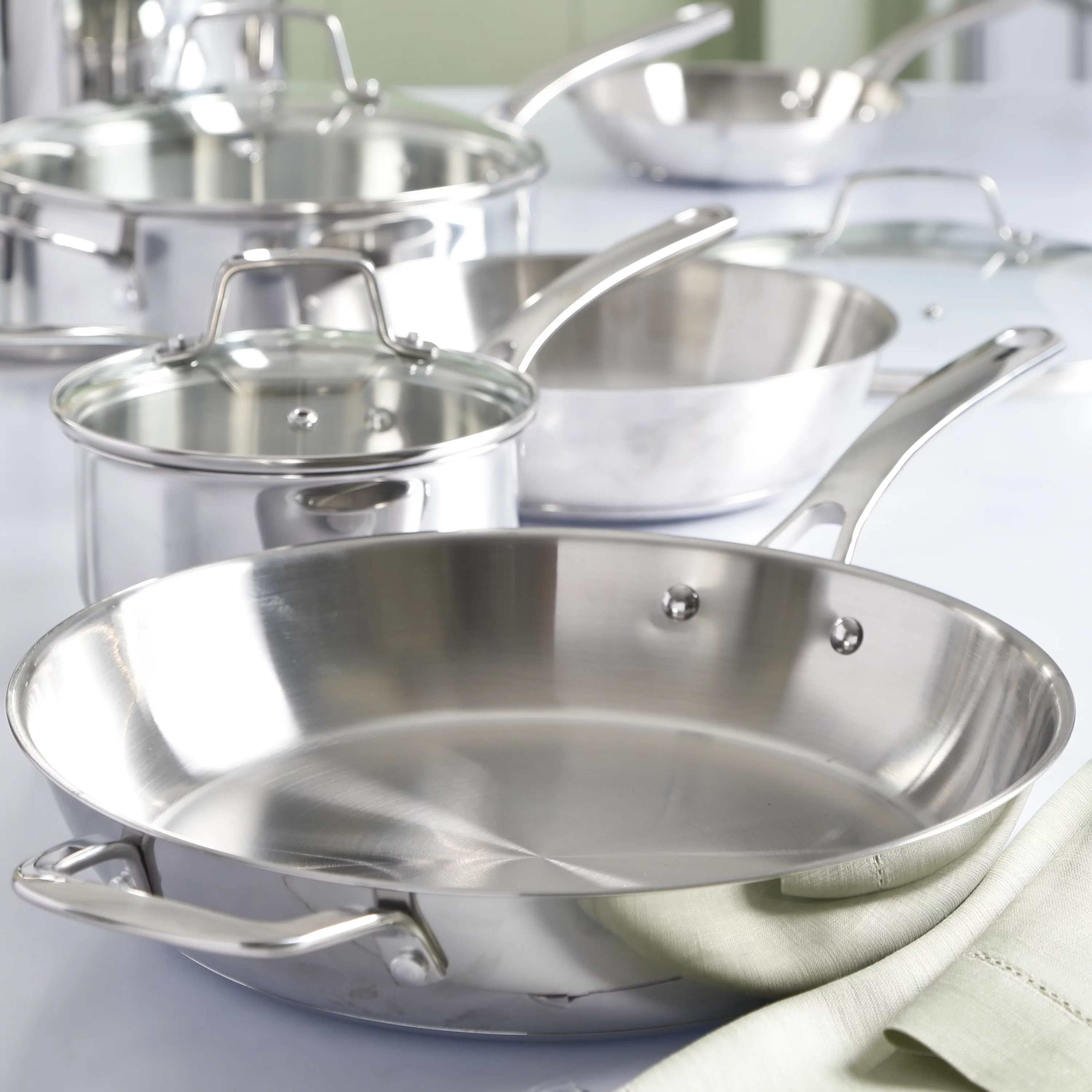 Martha Stewart 10pc Cookware Set, Polished Exterior Stainless Steel Pots and Pans