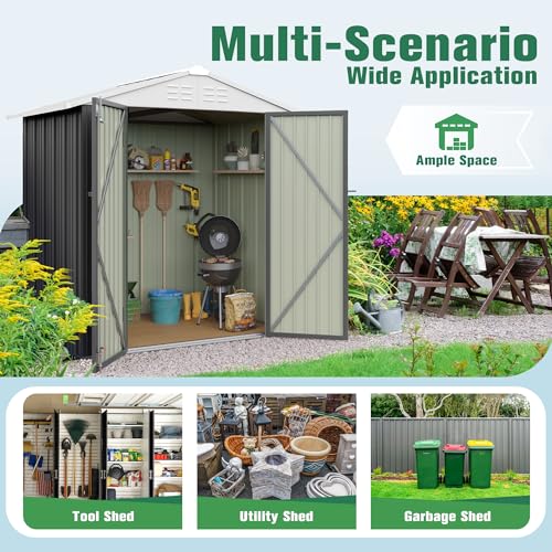 Flamaker Storage Shed Waterproof Metal Garden Shed with Lockable Door Utility Tool Shed Outdoor Storage for Backyard, Patio and Lawn (5 x 3 FT)