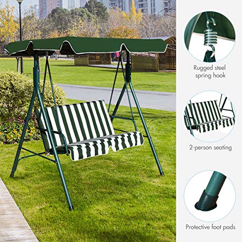 Tangkula 3 Person Porch Swing, Patio with Removable Cushion & Powder-Coated Steel Frame, Outdoor Swing with Canopy for Porch, Backyard, Garden