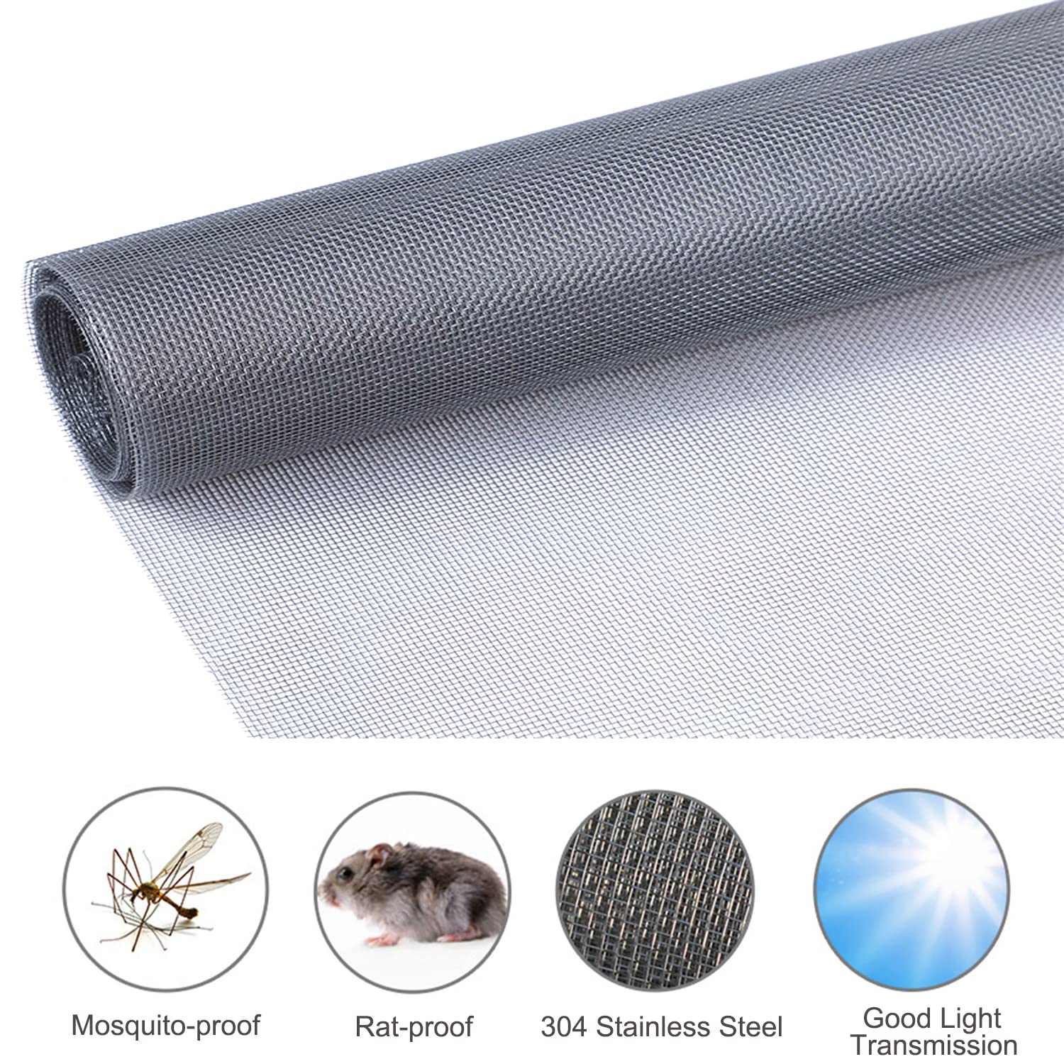 304 Stainless Steel Woven Wire Mesh 39.4inch x 98 Feet Metal Window Screen Mesh Roll Security Mesh Roll for Door Screen/Patio Screen/Cabinets Mesh 20