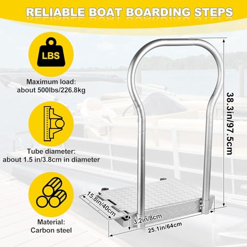 Folding Boat Boarding Platform with Handrail 500LBs Load Dock Step Dock Extension Ramp to Step Up Down Non-Slip Heavy Duty Steel rustproof with
