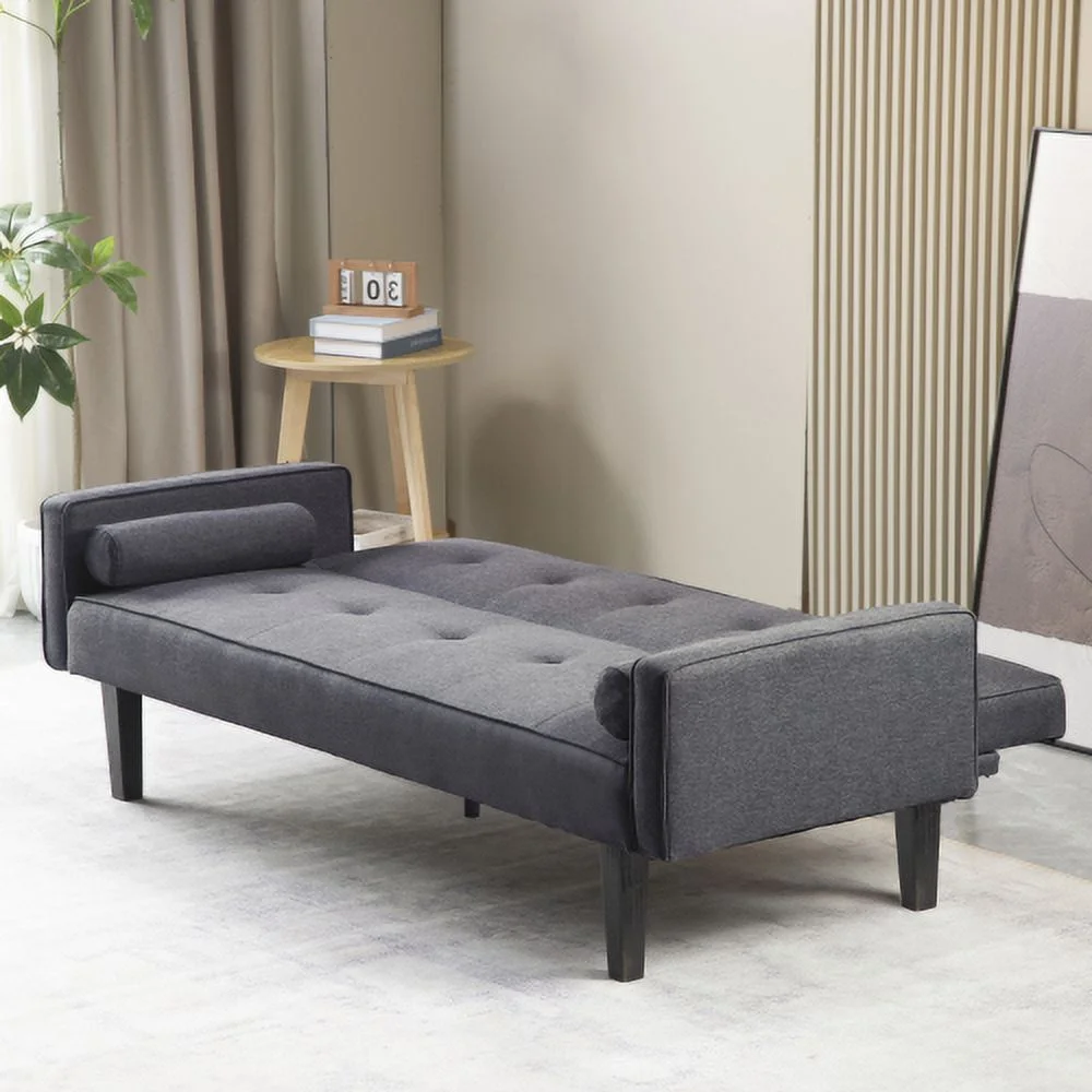 Futon Sofa Bed Convertible Couch Bed with Armrests Modern Living Room Linen Sofa Bed, Folding Recliner Futon Couch Sleeper Set with Solid Wood legs