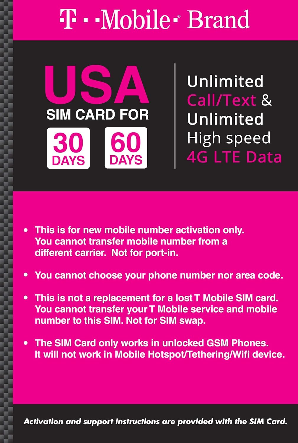 T-mobile Brand USA Prepaid Travel SIM Card Unlimited Call