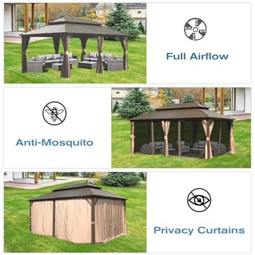 Domi 10' x 10' Hardtop Gazebo Outdoor Metal Gazebo with Galvanized Steel Double Roof Canopy, Curtains and Netting for Patio, Backyard, Deck