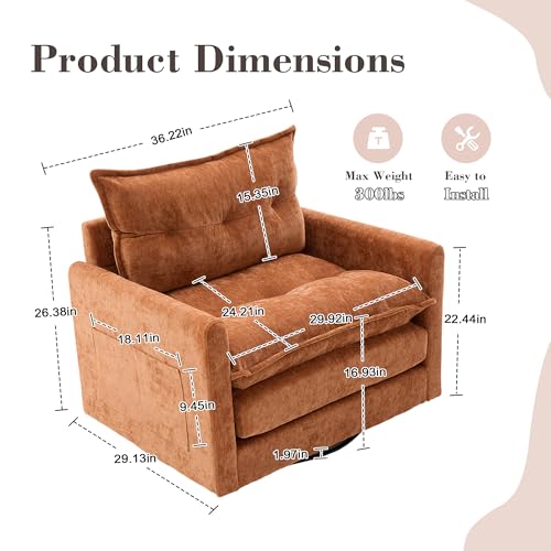 360 Swivel Accent Barrel Chair with Storage Ottoman & Headrest