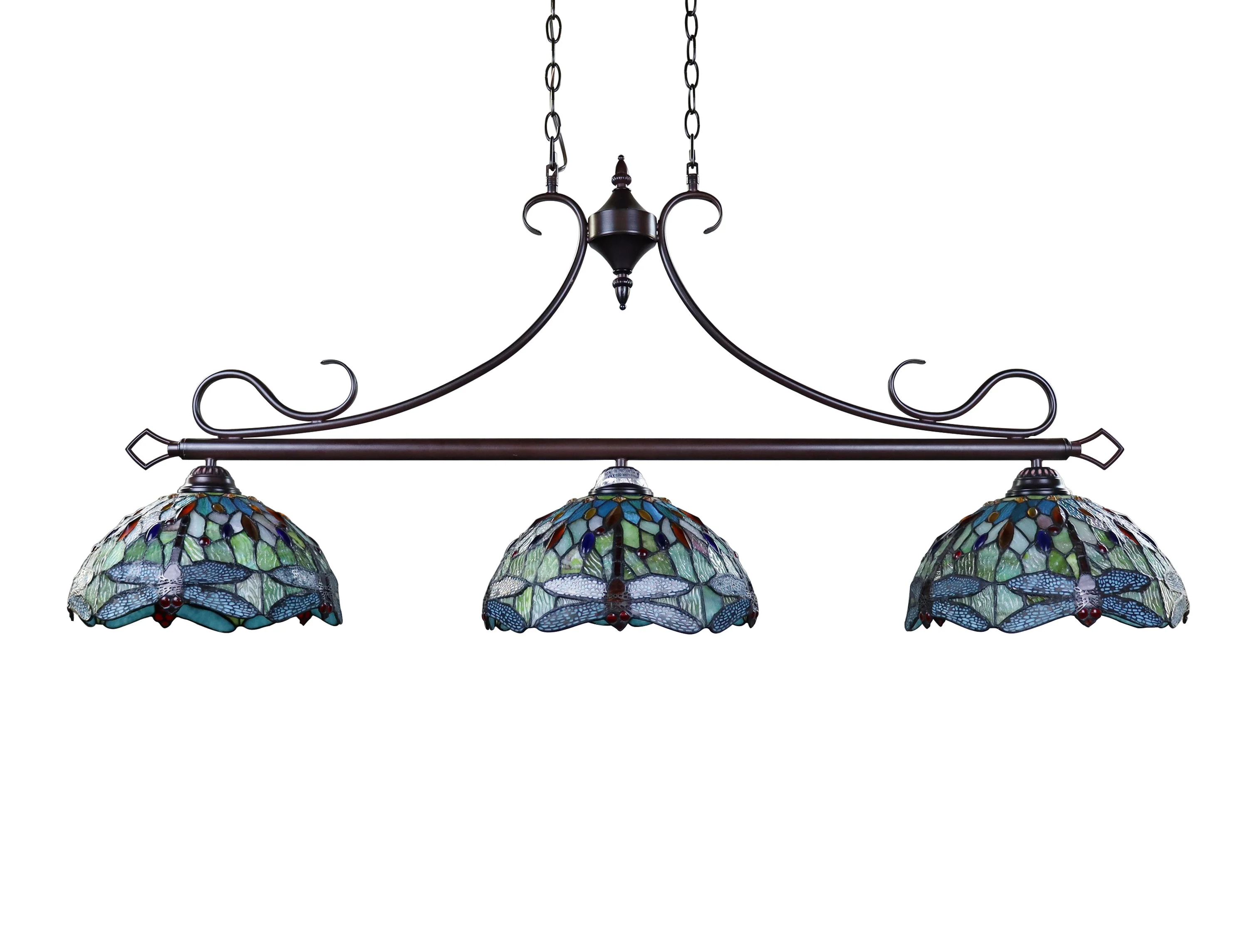 Radiance Goods Dragonfly Tiffany-Style Dark Bronze 3 Light Island Pendant 48" Wide