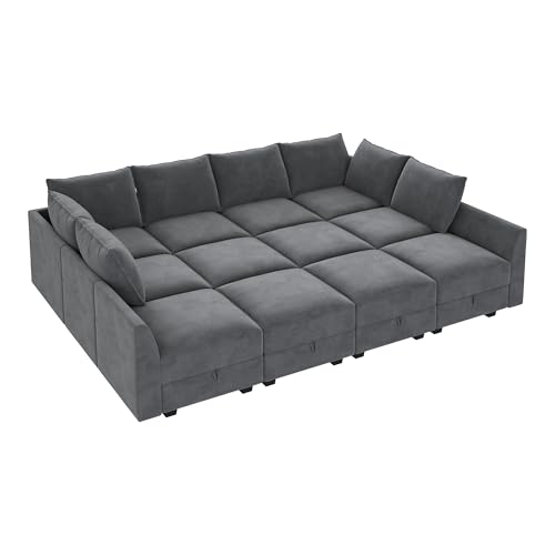 HONBAY Modular Sofa Sectional Sleeper Couch with Ottomans Reversible Sleeper Sectional Sofa Modular Couch with Storage, Aqua Blue