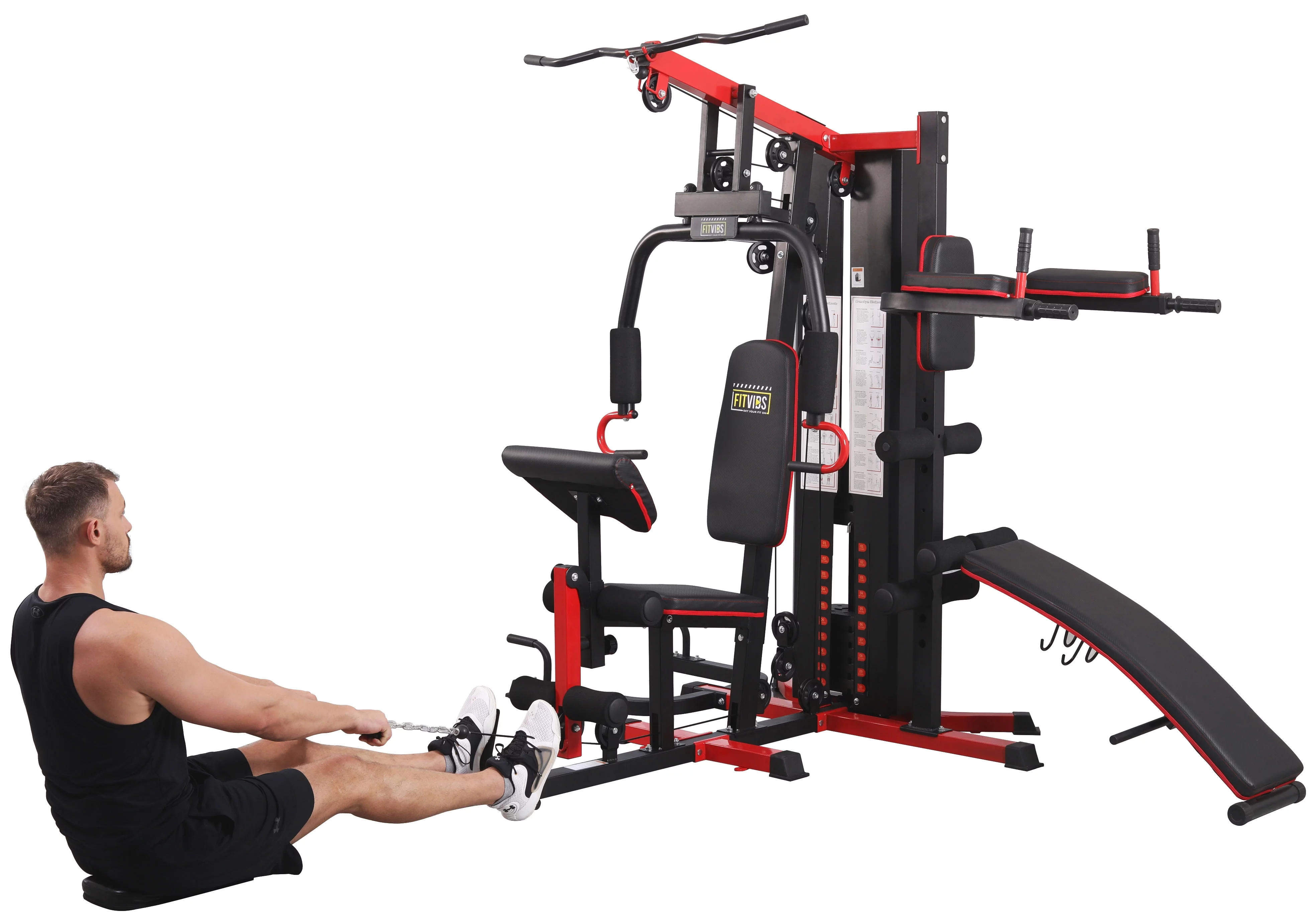 Fitvids LX750 Home Gym System Workout Station with 330 Lbs of Resistance, 122.5 Lbs Weight Stack, One Station
