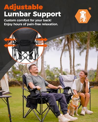 KingCamp Oversized Camping Folding Chair, Heavy Duty 450 LBS with Lumbar Support, Padded Outdoor Chair with Cup Holder