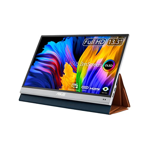 ASUS ZenScreen OLED 13.3” 1080P Portable USB Monitor (MQ13AH) - Full HD, 100% DCI-P3, 1ms, Delta E < 2, HDR-10, Eye Care, USB Type-C, Mini HDMI