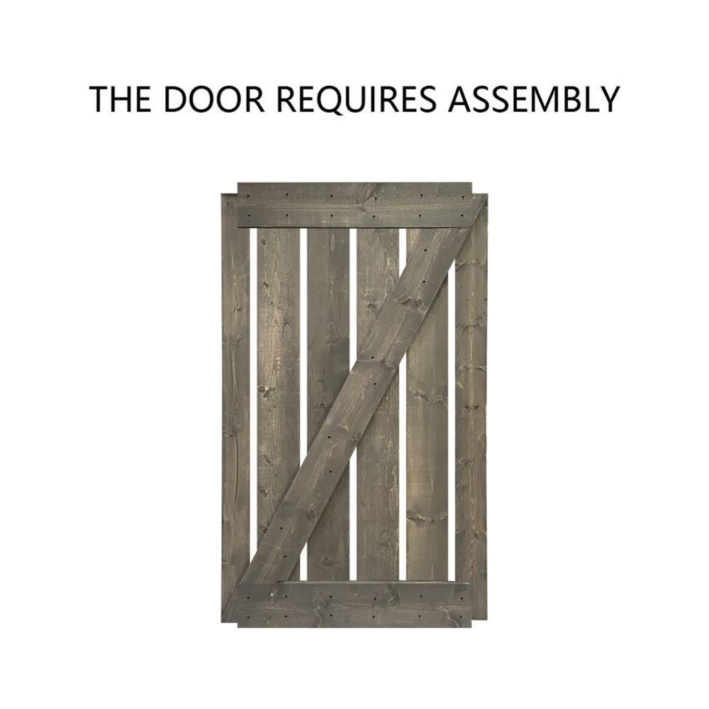 CALHOME Distressed Z Series 36 in. x 84 in. Weather Gray Stained Solid Pine Wood Interior Sliding Barn Door with Hardware Kit