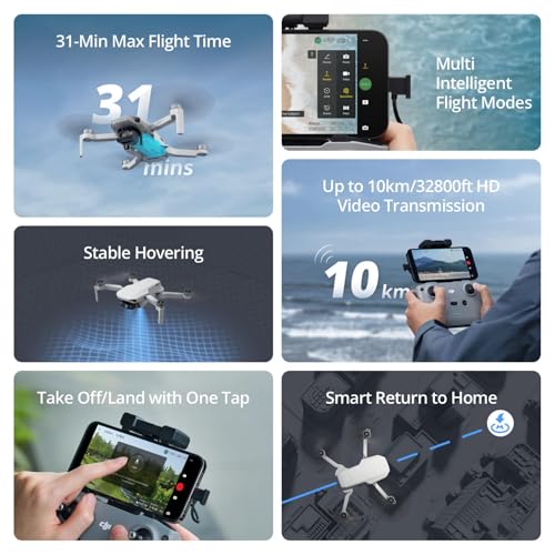 DJI Mini 2 SE, Lightweight Mini Drone with QHD Video, 10km Max Video Transmission, 31-Min Flight Time, Under 249 g, Auto Return to Home