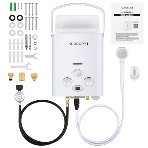 Portable Propane Tankless Water Heater 1.58 GPM, Lightweight Instant Hot Water Heater with LED Display and 3-Mode Shower Head