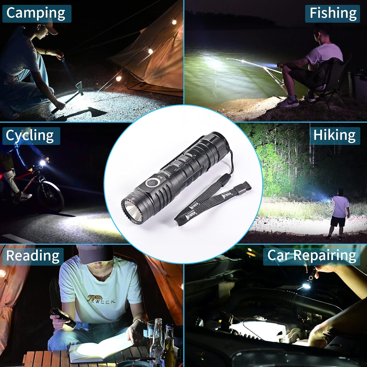 WUBEN C2 Rechargeable Flashlight 2000 High Lumens,Pocket Flashlight with Lanyard,7 Modes Flash Light,Type-c USB-A Dual Interface