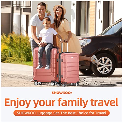 SHOWKOO Luggage Sets Expandable PC+ABS Durable Suitcase Double Wheels TSA Lock Black