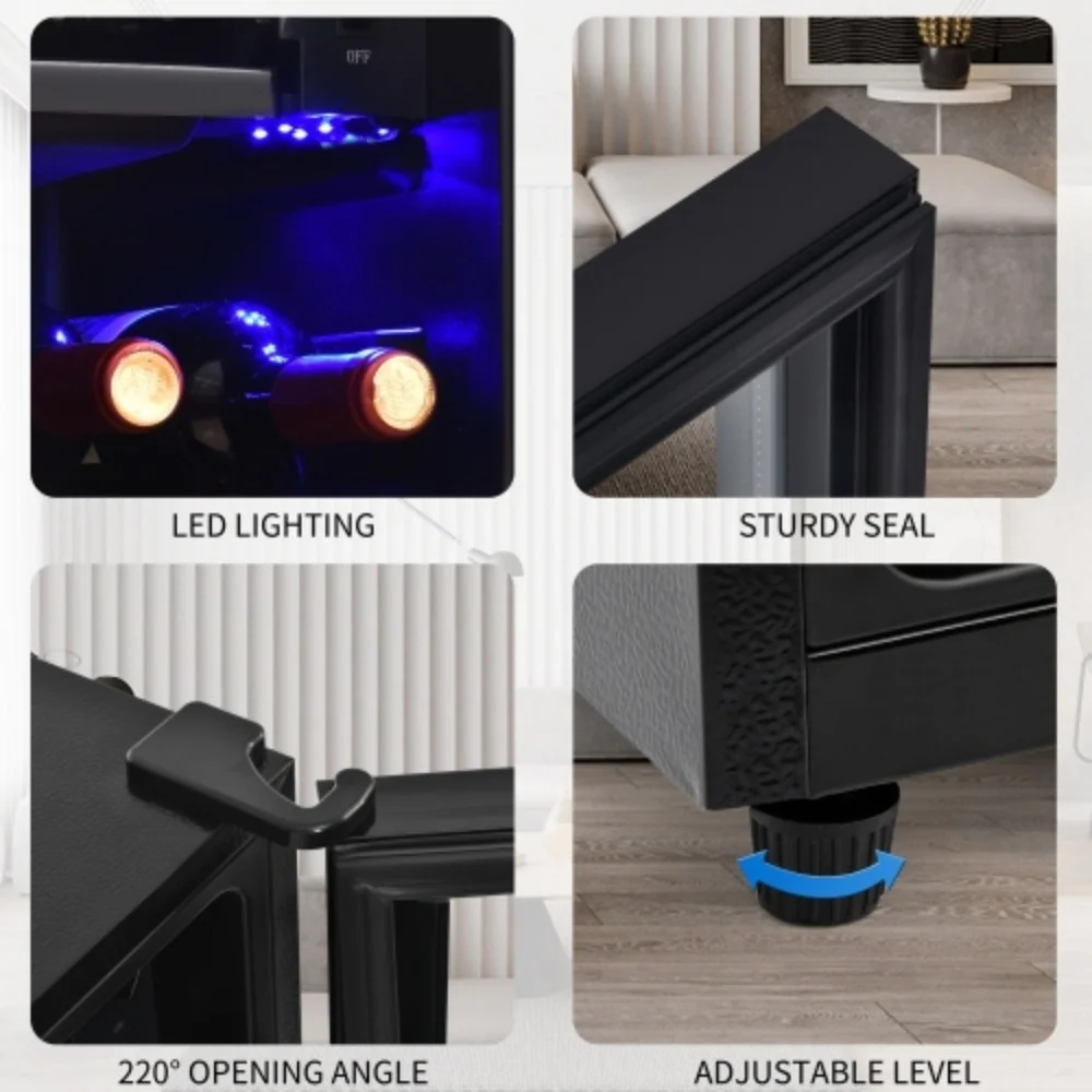 4.5Cu.ft mini fridge, 0.3Cu.ft freezer, up to 94 cans of soda, beer or wine. Silent, high-efficiency and energy-saving compressor, LED lighting
