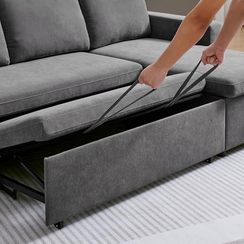 55" 3-in-1 Convertible Sleeper Sofa Bed with Adjustable Backrest - Soft Chenille Futon Couch for Living Room, Office & Apartment, Beige