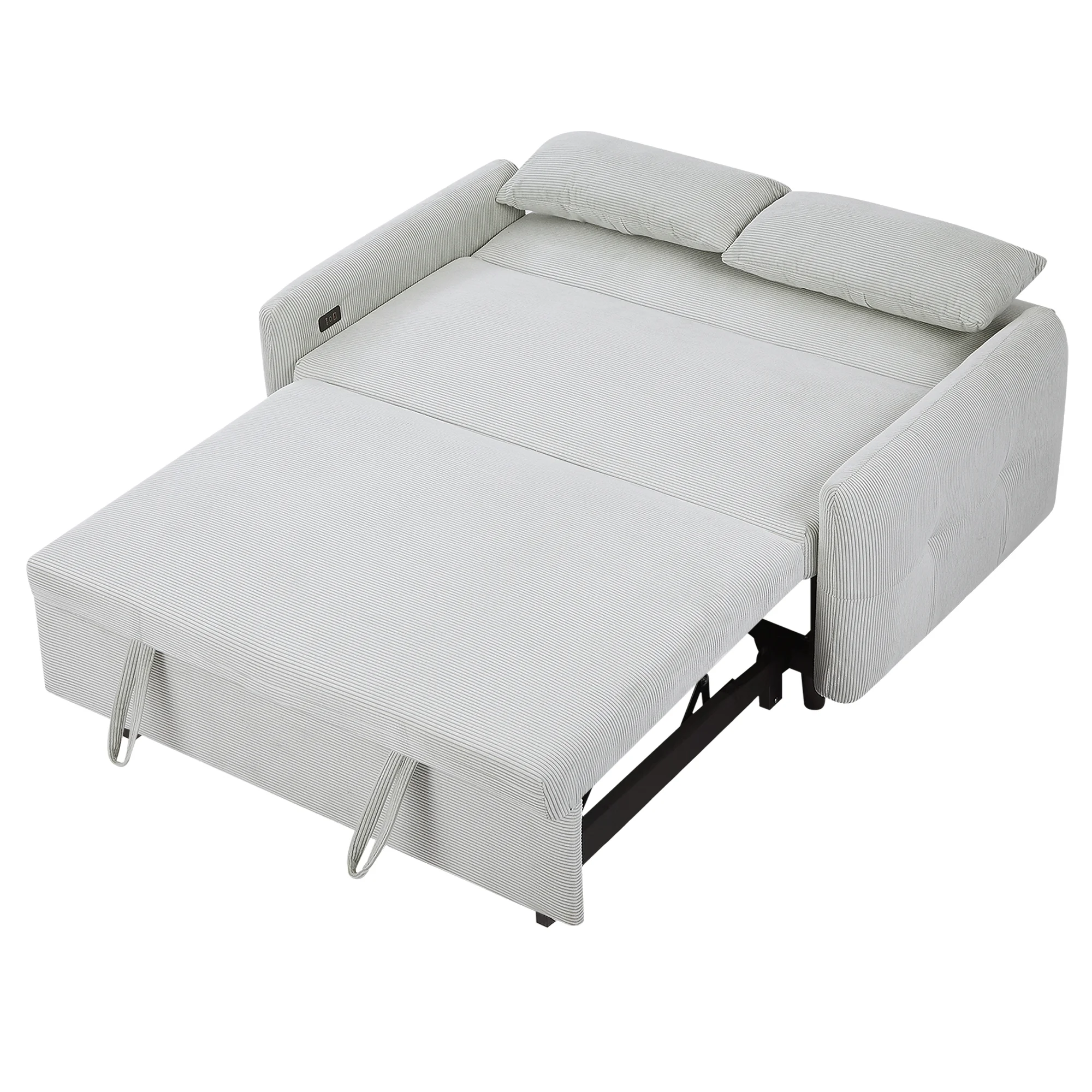 EUROCO 57.48" 3-in-1 Pull-out Convertible Sofa Bed Foldable Sleeper Corduroy Sofa Fabric Loveseat with 2 Throw Pillows