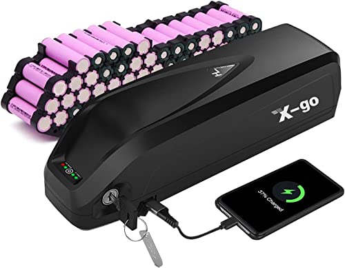 X-go 36V Ebike Battery 13AH Mountain Bike Lithium Li-ion Battery Pack with Charger and BMS for 1000W 750W 500W 350W 250W Electric Bicycle Motor (36V