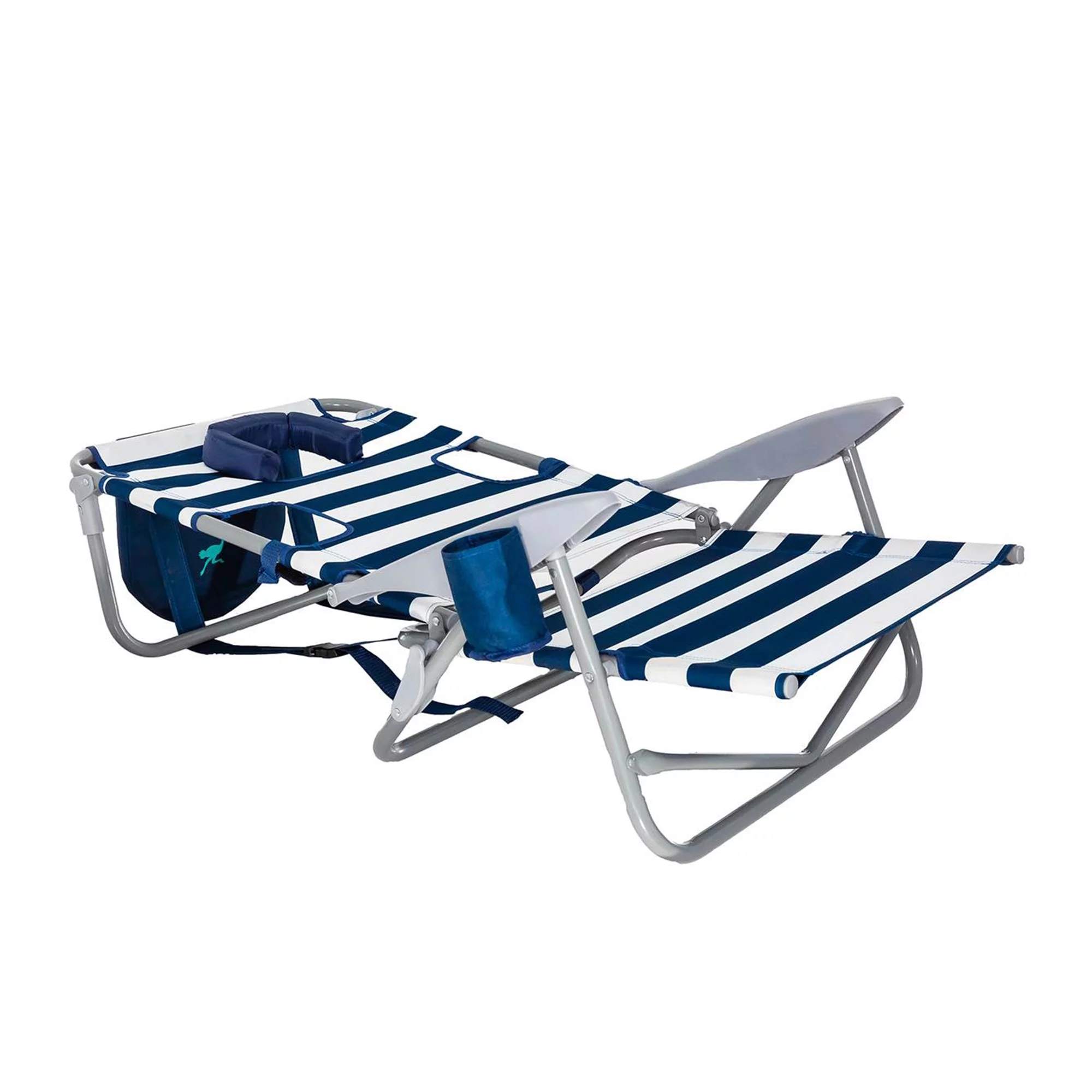 Ostrich Backpack Chaise Beach Chair and On-Your-Back Chair, Striped Blue