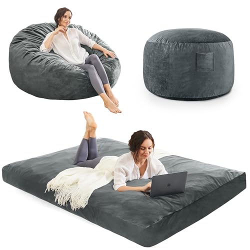 Bean Bag Chairs for Adults - Giant Bean Bag Chair Convertible Bean Bag Bed - Beanbag Chair with Micro Fiber Cover/Furniture Foam Filler