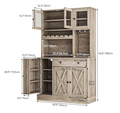 YITAHOME Kitchen Pantry Cabinet with Wine Rack & Power Outlet, 71" H Tall Storage Cabinet with Doors, Shelves, Drawer