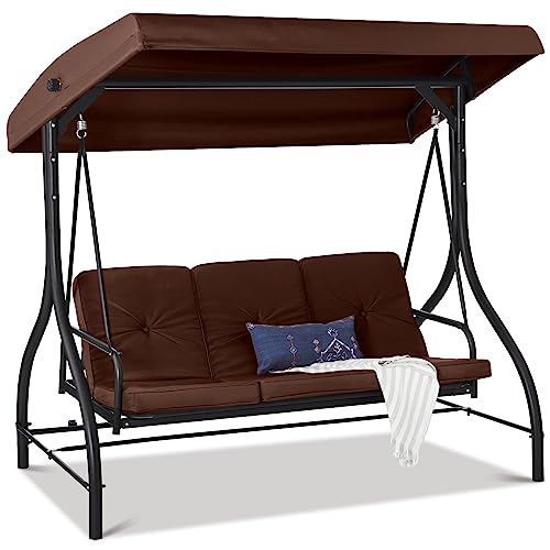 Best Choice Products 3-Seat Outdoor Large Converting Canopy Swing Glider, Patio Hammock Lounge Chair for Porch, Backyard w/Flatbed, Adjustable Shade