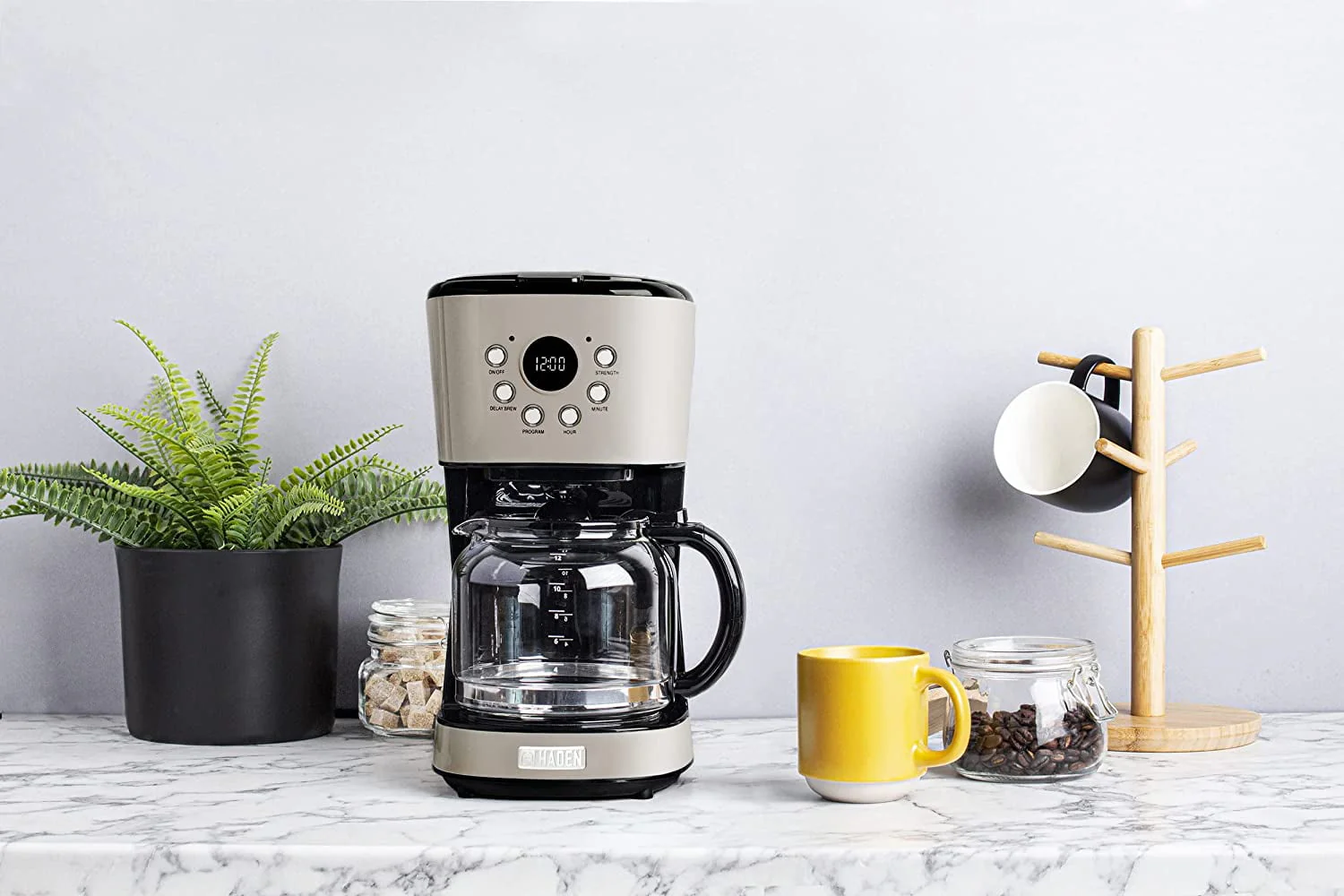 HADEN 75032 Heritage Innovative 12 Cup Capacity Programmable Vintage Retro Home Countertop Coffee Maker Machine with Glass Carafe  Turquoise Blue
