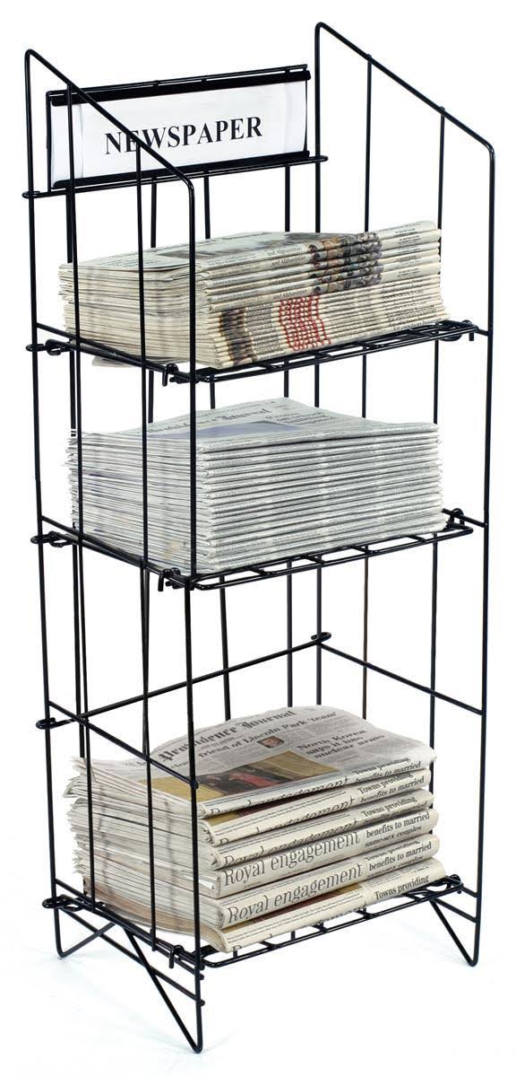 43-inch Tall Wire Newspaper Display Rack Stand with 3 Shelves, 15.75 inch x 13.5 inch - Black (nrwrcb3t) - Avayadevconnect