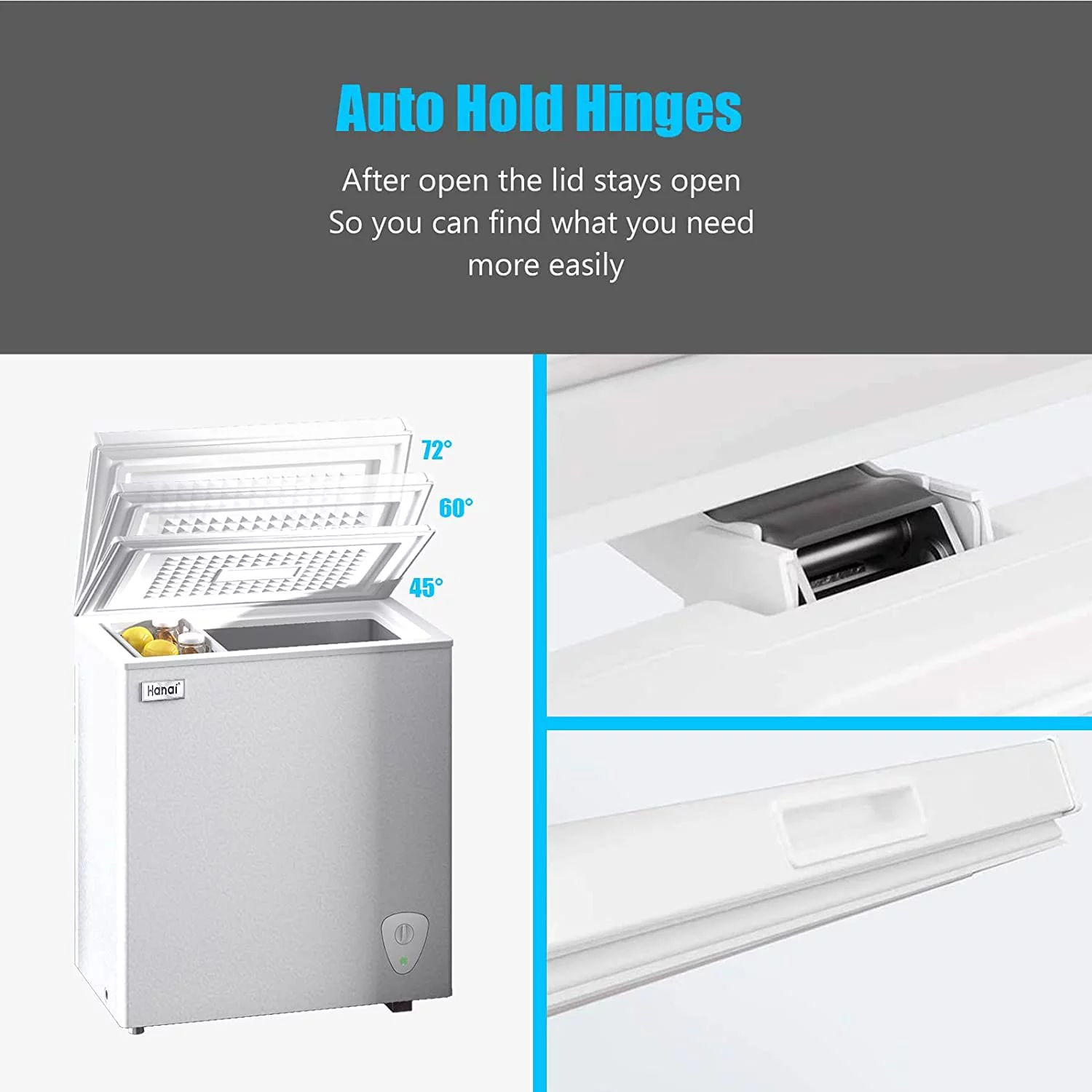 WANAI 5.0 Cubic Chest Freezer, Compact Deep Freezer with Top Open Door and Removable Storage Basket, 7 Gears Temperature Control, Energy Saving