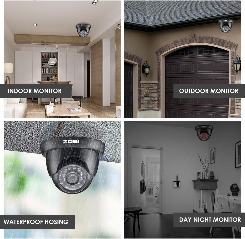 ZOSI Home Security Camera System 8 Channel FULL 1080P HD-TVI Surveillance DVR and 4pcs 1080P HD Indoor Outdoor Weatherproof Night Vision CCTV Dome