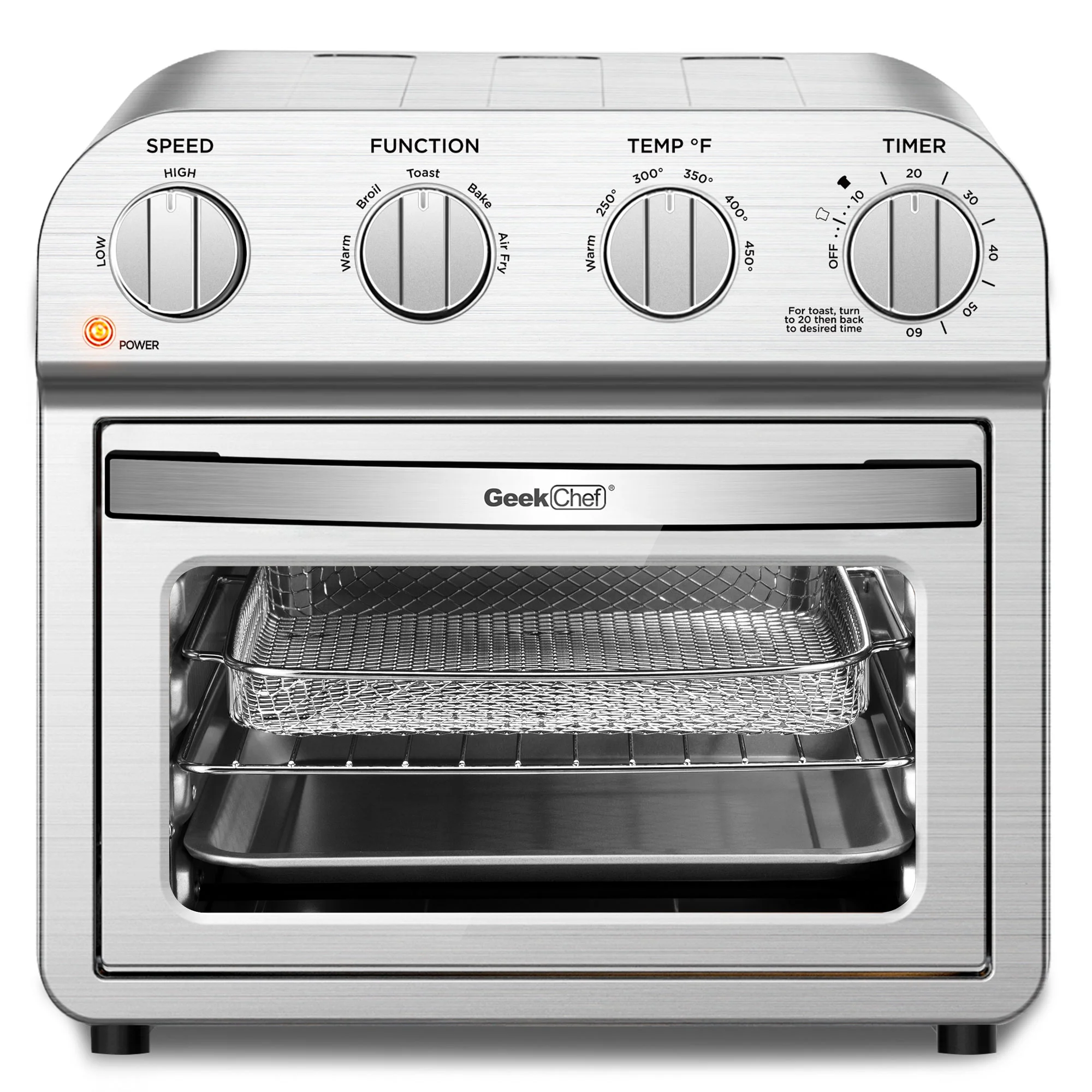 Geek Chef Air Fryer Toaster Oven Combo, 4 Slice Toaster Convection Air Fryer Oven Warm, Broil, Toast, Bake, Air Fry, Oil-Free, Accessories Included