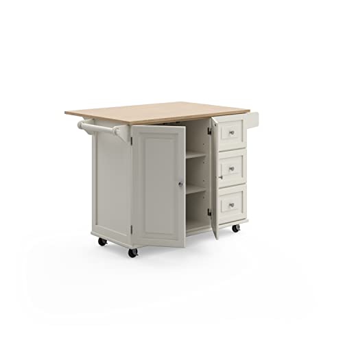 Homestyles Dolly Madison Off-White Mobile Kitchen Island Cart with Wood Drop Leaf Breakfast Bar
