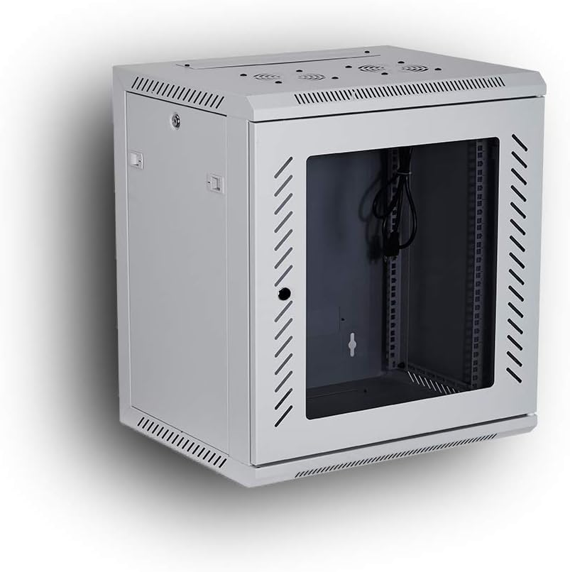 Kenuco Wall Mount Rack Server Cabinet Data Network Enclosure 19-Inch Server Network Rack with Locking Glass Door 16-Inches Deep (BLACK 06U)