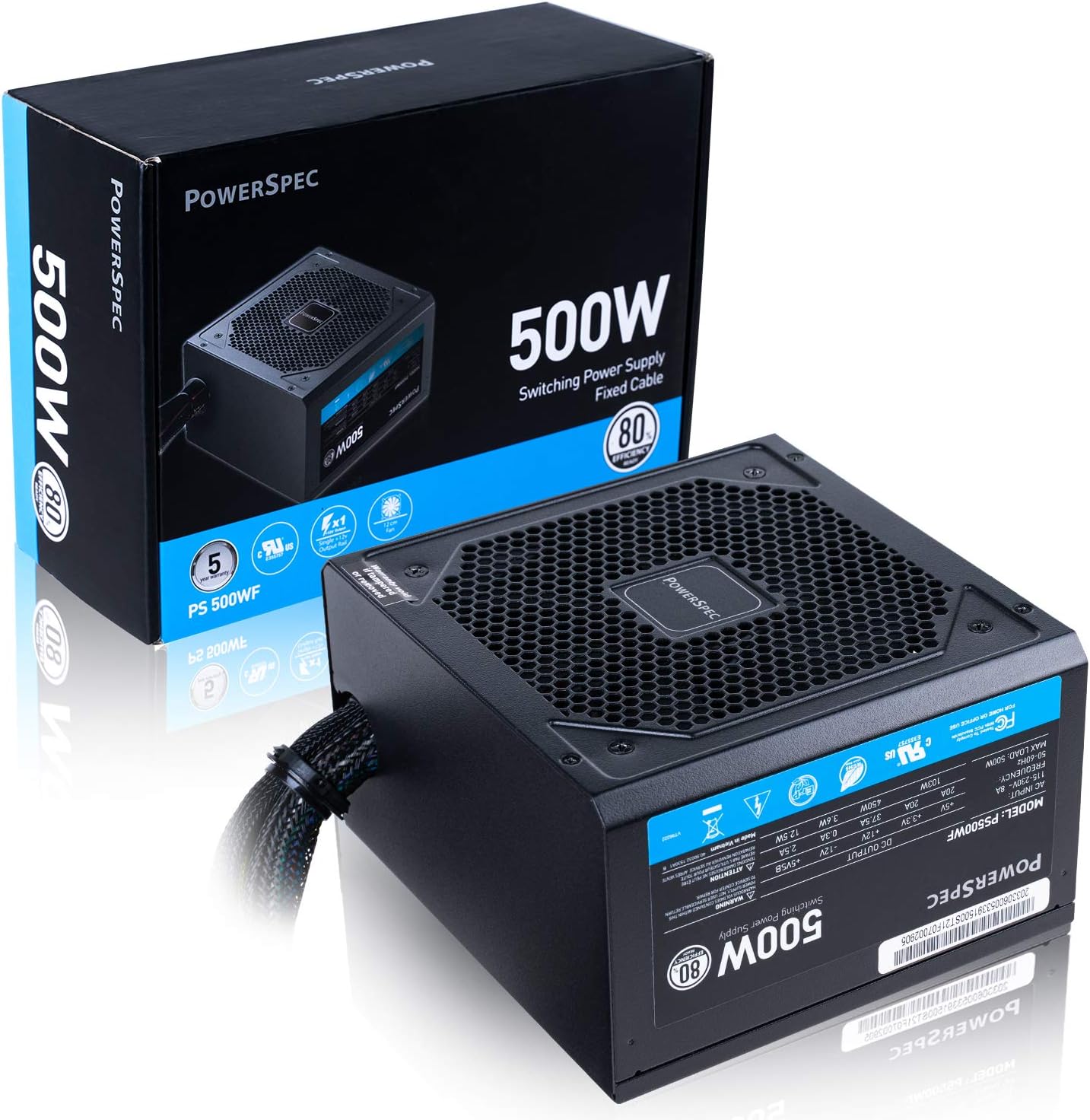 PowerSpec 650W Power Supply 80 Plus Bronze Certified Fixed Cable Non-Modular ATX PSU Active PFC SLI Crossfire Ready Gaming PC Computer Switching
