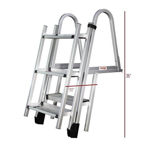 Extreme Max 3005.5284 Heavy-Duty Aluminum Pontoon & Dock Ladder with 15.75" Wide Fold-Up Steps - 3-Step, 300 lbs. Weight Capacity