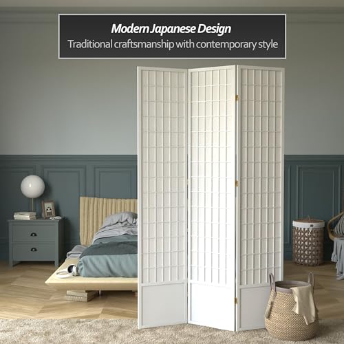 Red Lantern 7 ft. Tall Window Pane Shoji Screen-White-3 Panels Room Divider