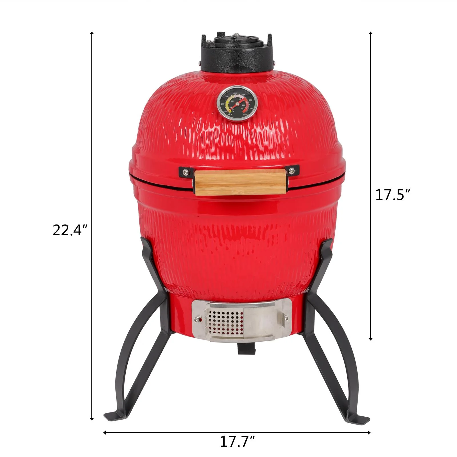 Winado 13in Charcoal Kamado Grill Ceramic Charcoal Grill for Outdoor Barbecue, Camping, BBQ Coal Grill Red