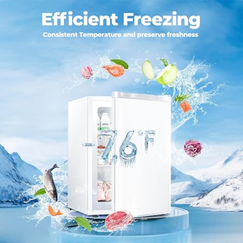 3.0 Cu.ft Upright Freezer, Small Mini Freezer with Adjustable Thermostat, Removable Shelves, Reversible Single Door, for Bedroom/Home/Dorms/Apartment