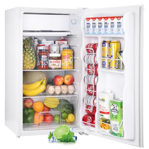 Upstreman 3.2 Cu.Ft Mini Fridge with Freezer, Single Door Mini Fridge, Dorm Fridge, Adjustable Thermostat, Mini Refrigerator for Bedroom, Office