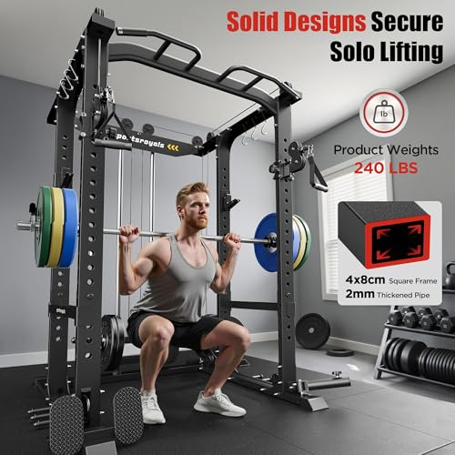 Sportsroyals Power Cage,1600lbs Multi-Function Power Rack with Adjustable Cable Crossover System and More Training Attachment