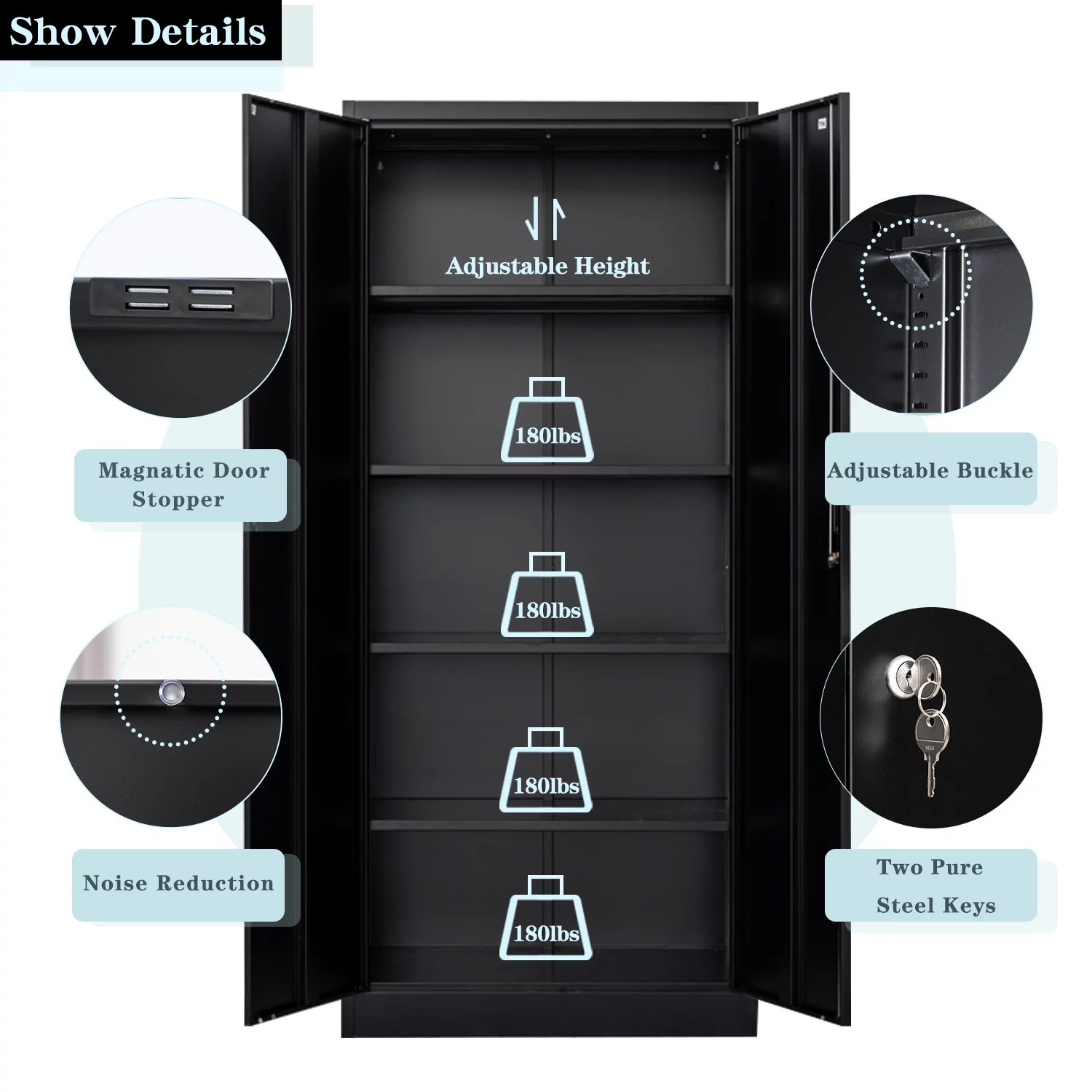 71" Metal Storage Cabinet with Lock,Garage Storage Cabinet with 2 Doors and 4 Adjustable Shelves,Tool File Cabinet for Garage Office,Home,Gym
