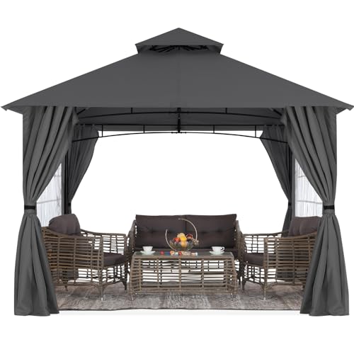 MASTERCANOPY Patio Gazebo Steel Frame Outdoor Gazebo with Windows Curtains (11x11,Dark Gray)