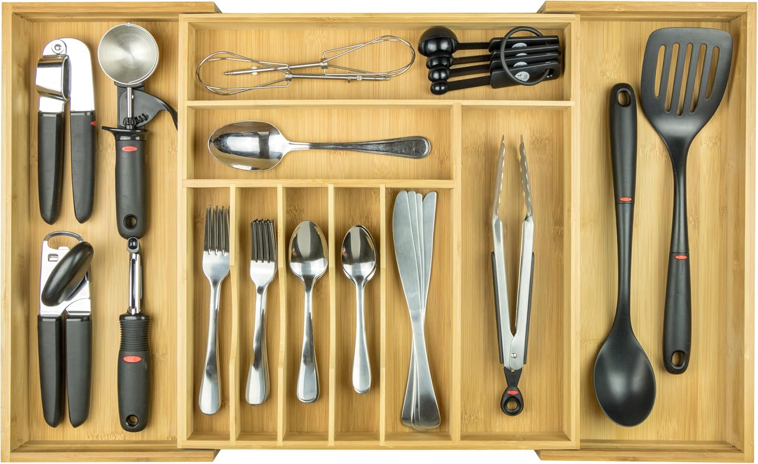 KitchenEdge Premium Silverware, Flatware and Utensil Organizer for Kitchen Drawers, Expandable to 28 Inches Wide, 10 Compartments