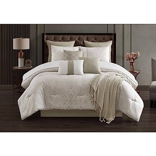 Riverbrook Home 100% Polyester Comforter Set, Queen, Hillcrest - Ivory/Gold, 9 Piece Set