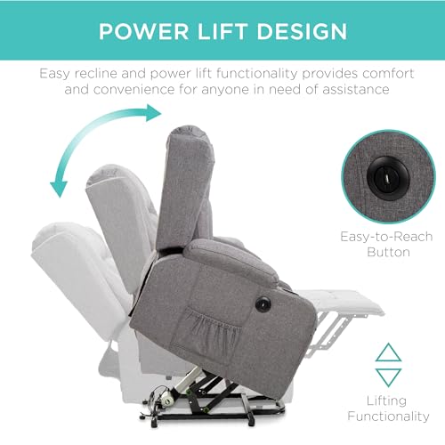 Best Choice Products Modern Linen Electric Power Lift Chair, Recliner Massage Chair, Adjustable Furniture for Back, Legs w/ 3 Positions, USB Port