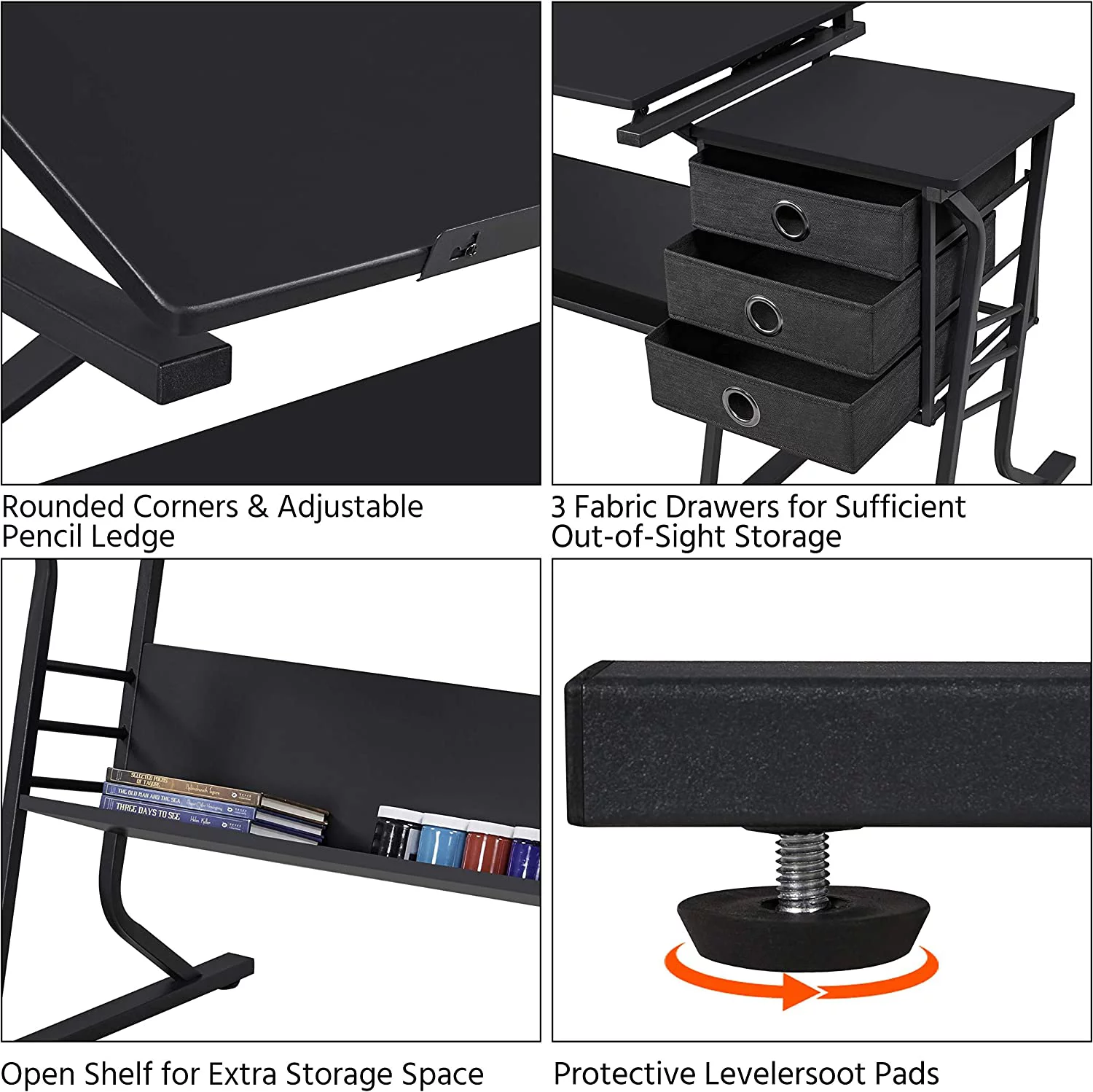Drafting Table for Adults/Artists, Drawing Desk, Tabletop Adjustable Art/Craft Desk with Stool and 3 Slide Drawers