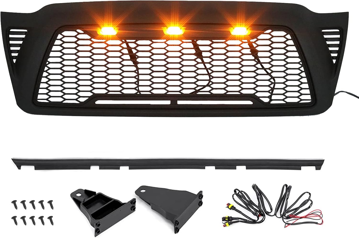 Mesh Grille Front ABS Grill For Toyota Tacoma 2005-2011 Mesh Grill with 3 LED lights (Matte Black)