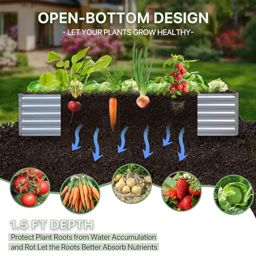 Raised Garden Bed 8x4x1.5FT Galvanized Raised Garden Beds Outdoor for Vegetables Gardening
