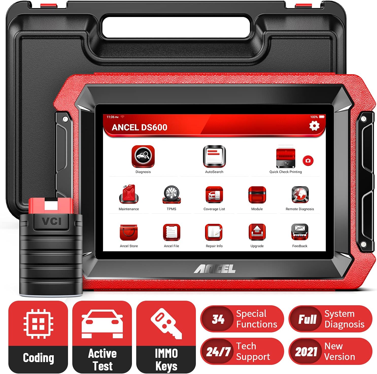 Ancel DS600 Bidirectional Scan Tool, OE-Level OBD2 All System Car Diagnostic Scaner, 34+ Services Code Reader, ECU Coding, Key Programmer